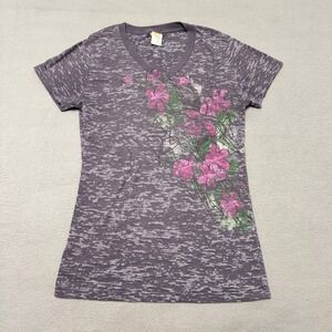 Prairie Mountain Shirt Womens M Purple Floral V Neck USA Y2K Babydoll